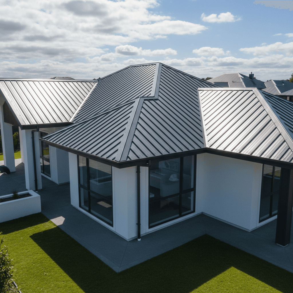 Freshly installed metal roof showing installation quality