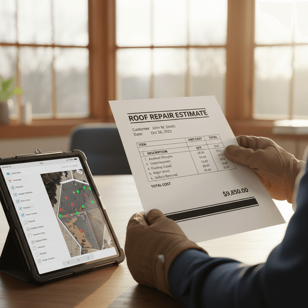 Clear transparent pricing estimate for roof repairs