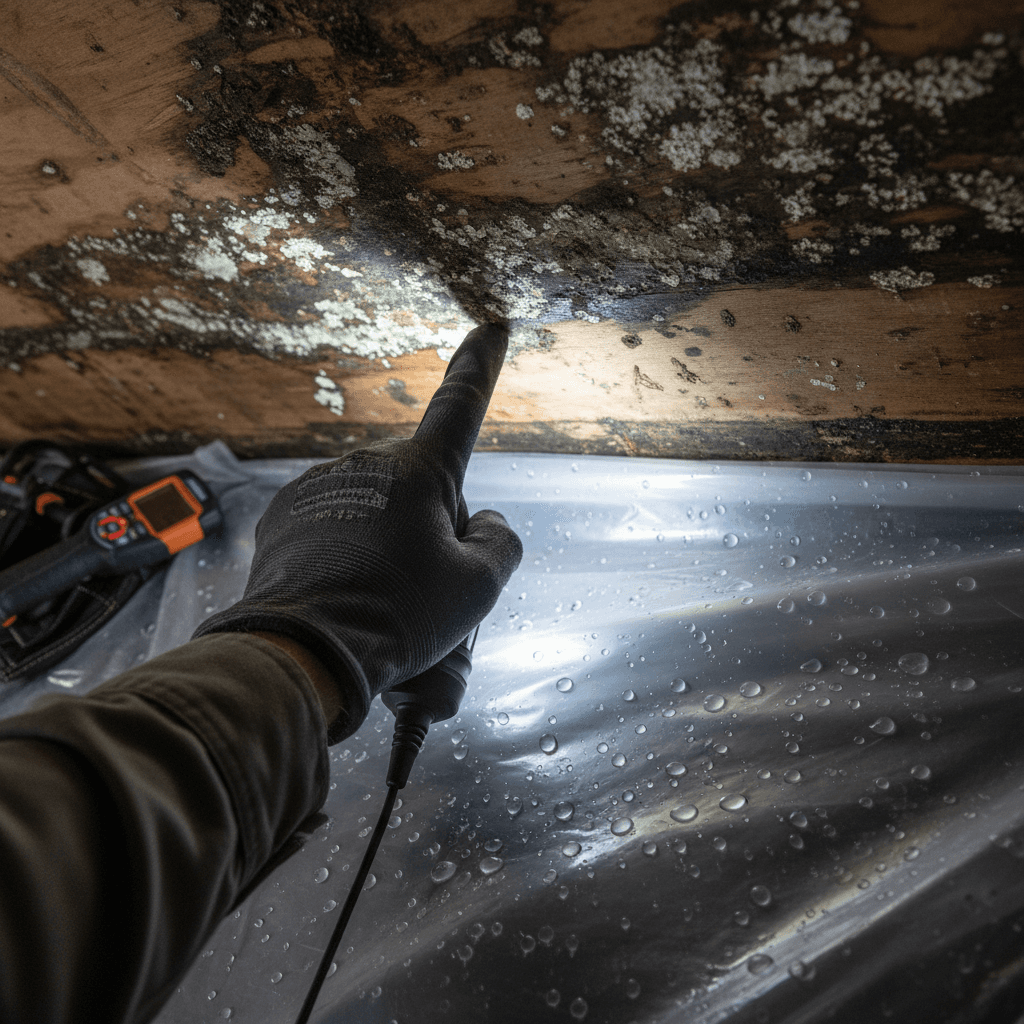 Water damage detection during roof leak diagnosis